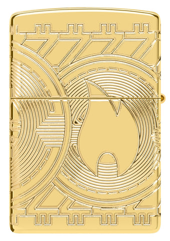 Zippo Lighter back View Currency Design representing the Zippo flame on a coin with arcs of circles in deep engraving