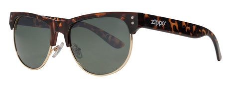 Classic Semi-Rimless Sunglasses with Patterned Brown Lenses