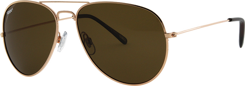 Side view of the Aviator Thirty-six Sunglasses Polarised metallic gold frame and brown lenses