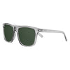Side view of the Sixty-three Sunglasses transparent frame and green lenses