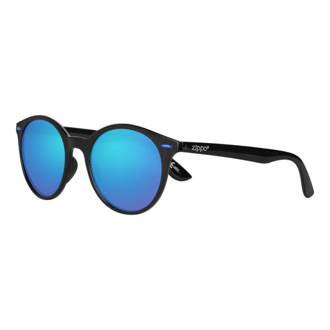 Side view of the Panto Seventy Sunglasses black frame and blue lenses