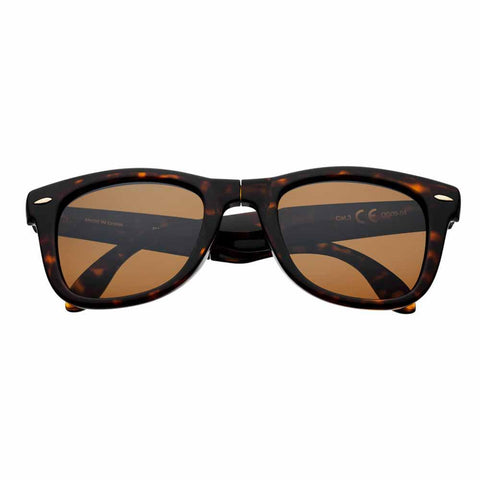 Brown Polarized Folding Sunglasses, Patterned Rim Front View