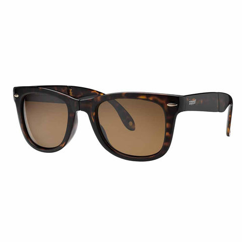 Brown Polarized Folding Sunglasses, Patterned Rim Side View