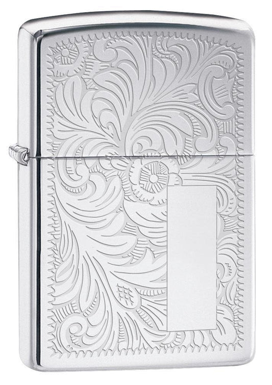 352, Venetian Design with Initial Panel, Lustre Engraving on High Polish Chrome Finish