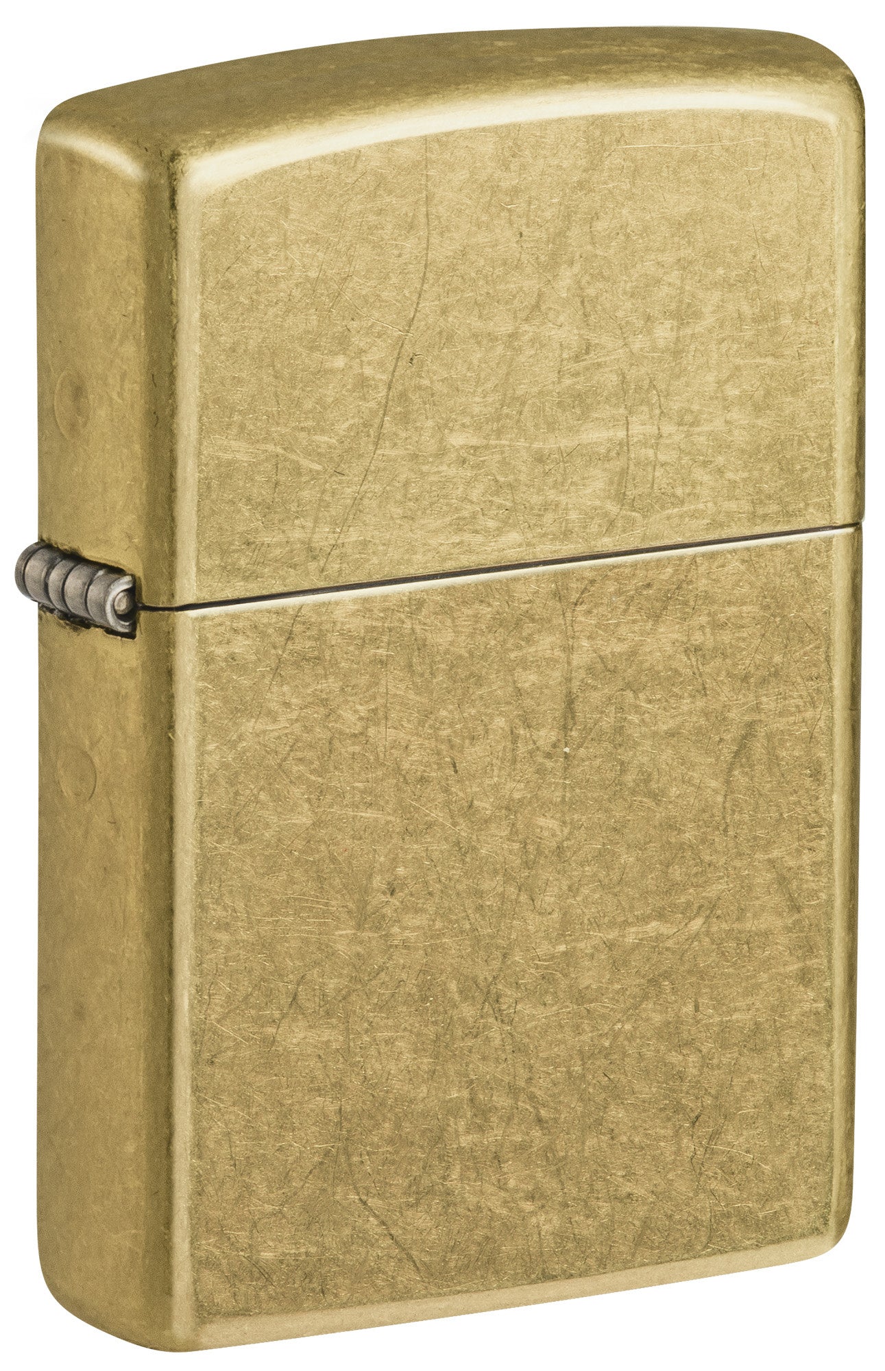 Front shot of Zippo Street Brass Classic Windproof Lighter standing at a 3/4 angle