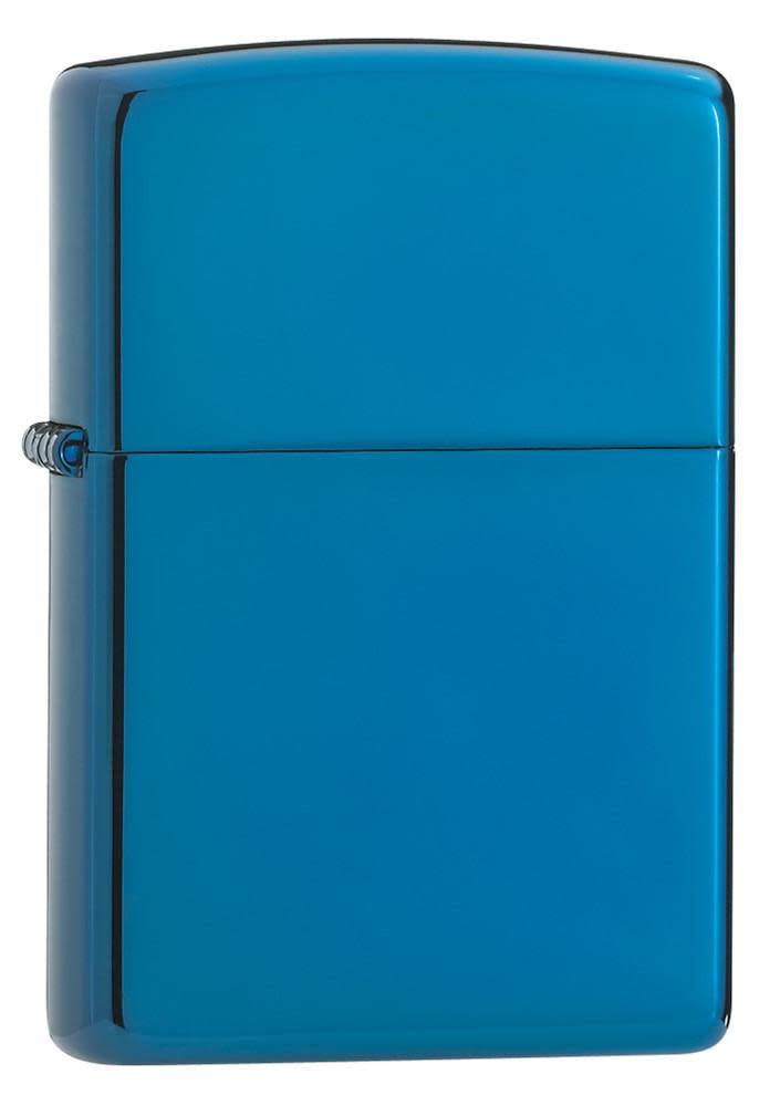 High Polish Blue Windproof Lighter 3/4 View