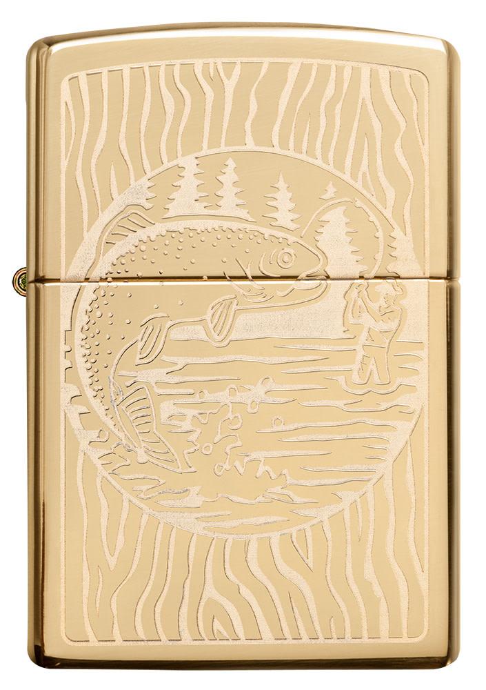 Front of Fisherman Design High Polish Brass Windproof Lighter