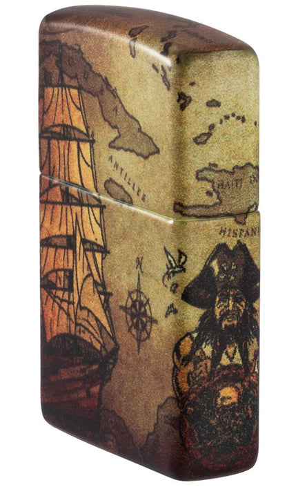 Angled shot of Pirate Ship Design 540 Color Windproof Lighter showing the front and right side of the lighter