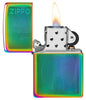 Zippo Dimensional Flame Design Multi Color Windproof Lighter with its lid open and lit.