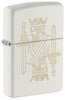 Front shot of King Queen Design White Matte Windproof Lighter standing at a 3/4 angle.