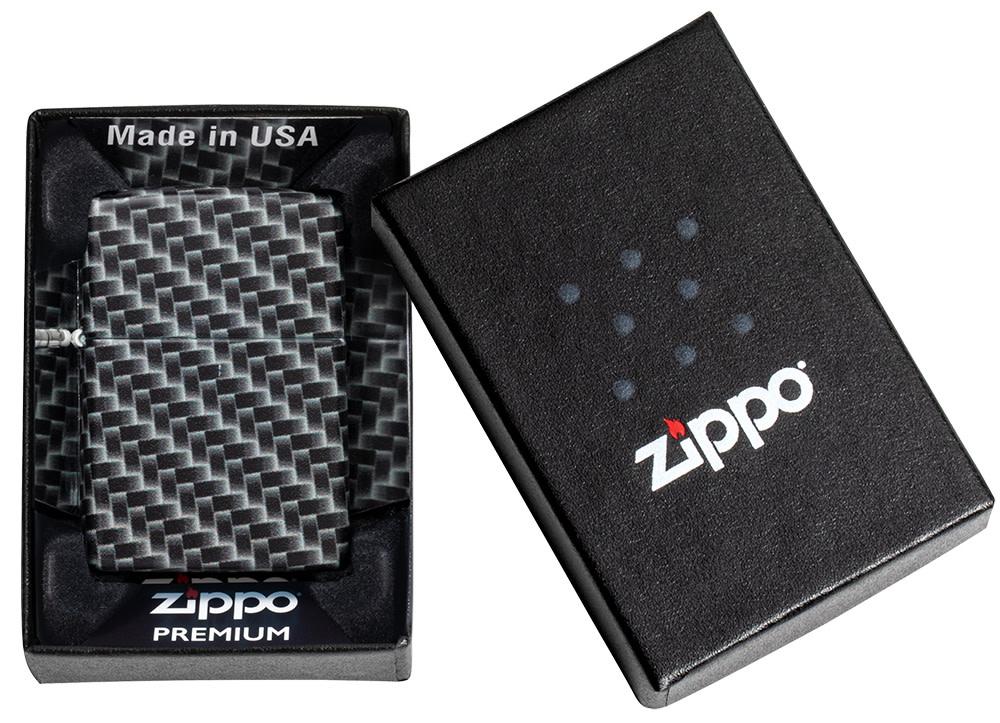 Carbon Fiber Design Windproof Lighter in its premium packaging