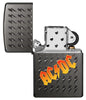 AC/DC® logo Gray Windproof Lighter with its lid open and unlit