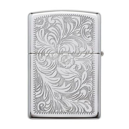 352, Venetian Design with Initial Panel, Lustre Engraving on High Polish Chrome Finish