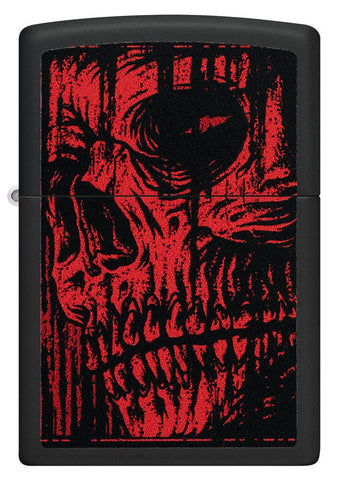 Front shot of Red Skull Design Black Matte Windproof Lighter.