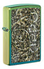 Front shot of Zippo Design High Polish Teal Windproof Lighter standing at a 3/4 angle