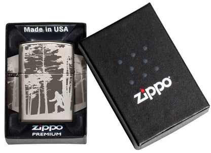 Squatchin' In The Woods 360° Design Windproof Lighter in its Premium packaging