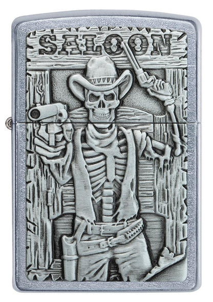 Front of Saloon Skull Emblem Street Chrome™ Windproof Lighter