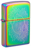Front shot of Laser Engraved Spiritual Design Multi Color Windproof Lighter standing at a 3/4 angle.