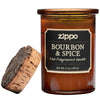 Spirit Candle - Bourbon & Spice with the cork lid open and leaning on the candle