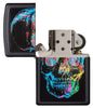 Colorful Skull Black Matte Windproof Lighter with its lid open and unlit.