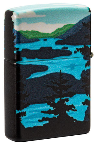 Back shot of Deer Landscape Design 540 Color Windproof Lighter stamdomg at a 3/4 angle
