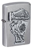 Front shot of Dead Mans Hand Surprise Emblem Design Street Chrome™ Windproof Lighter standing at a 3/4 angle