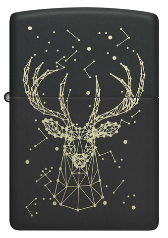 Front shot of Deer Constellation Design Black Matte Windproof Lighter.