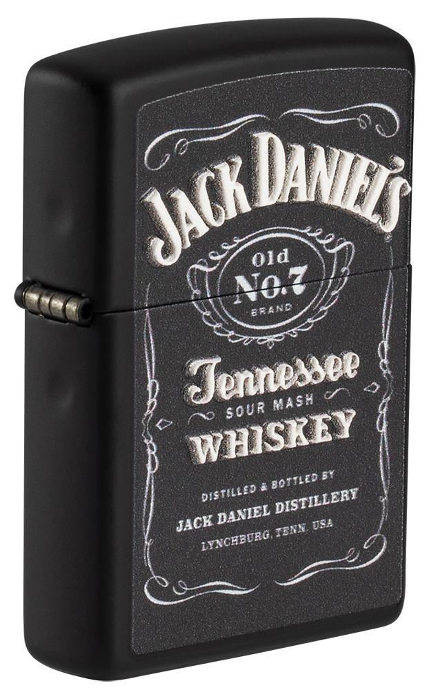 Front shot of Jack Daniel's® Texture Print Black Matte Windproof Lighter standing at a 3/4 angle