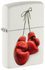 Front shot of Boxing Design Texture Print White Matte Windproof Lighter standing at a 3/4 angle