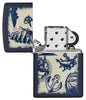 Nautical Design Navy Matte Windproof Lighter with its lid open and unlit.