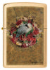 Front shot of Spazuk Bird and Roses Design Brushed Brass Windproof Lighter.