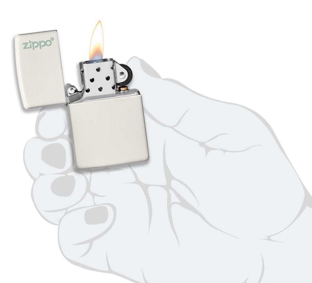 Classic Glow In The Dark Zippo Logo Windproof Lighter lit in hand