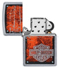 Harley-Davidson® Chromed Out Logo Street Chrome™ Windproof Lighter with its lid open and unlit.