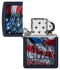 Eagle Flag Design Navy Matte Windproof Lighter with its lid open and unlit.