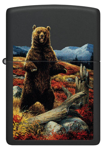 Front view of Zippo Linda Pickens Bear Design Black Matte Windproof Lighter.