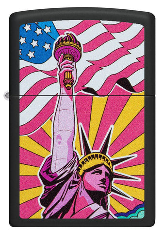 Front shot of Lady Liberty Design Black Matte Windproof Lighter.