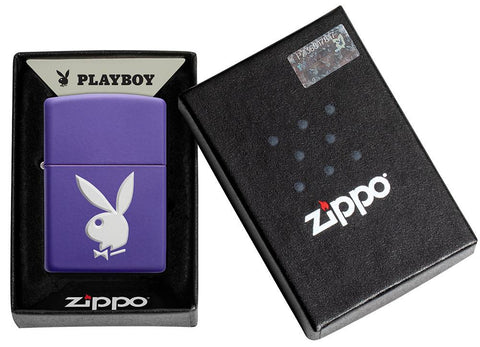 Playboy Texture Purple Matte Windproof Lighter in its packaging