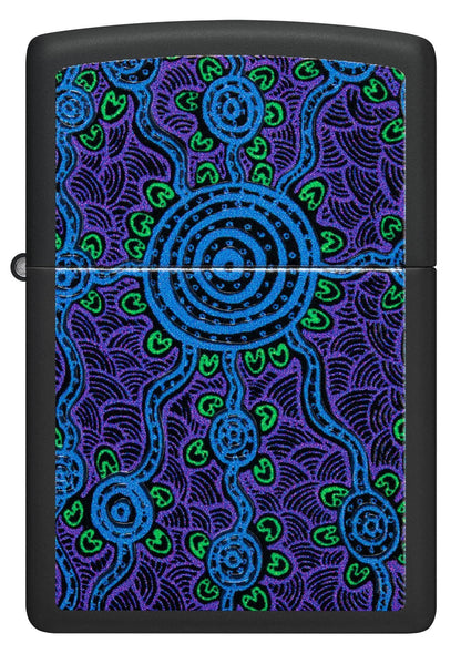 Front view of Zippo John Smith Gumbula Black Light Design Black Matte Windproof Lighter.