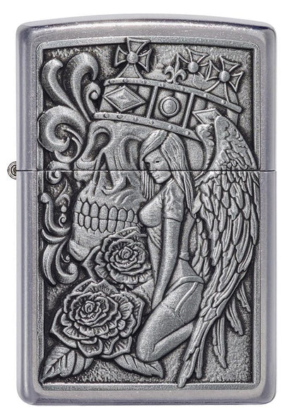 Front of Skull and Angel Emblem Design Street Chrome™ Windproof Lighter