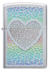 Front shot of Heart Design Satin Chrome Windproof Lighter.