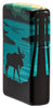 Moose Landscape Design 540 Color Windproof Lighter standing at an angle, showing the front and right side of the lighters design