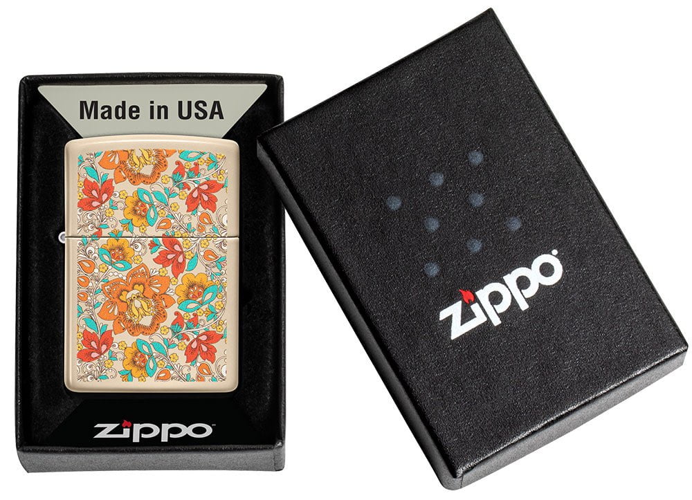 Vintage Floral Design Flat Sand Windproof Lighter in its packaging.