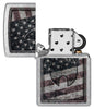Americana Flame Design Street Chrome™ Windproof Lighter with its lid open and unlit.