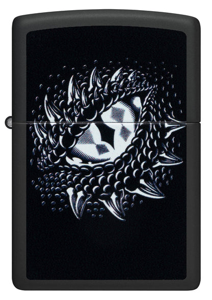 Front view of Zippo Black Light Dragon Eye Design Black Matte Windproof Lighter .