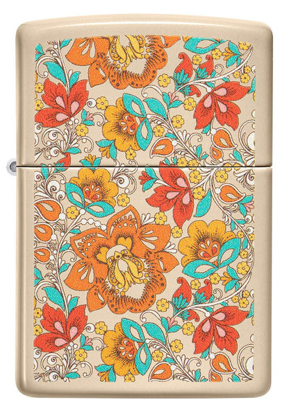 Front shot of Vintage Floral Design Flat Sand Windproof Lighter.