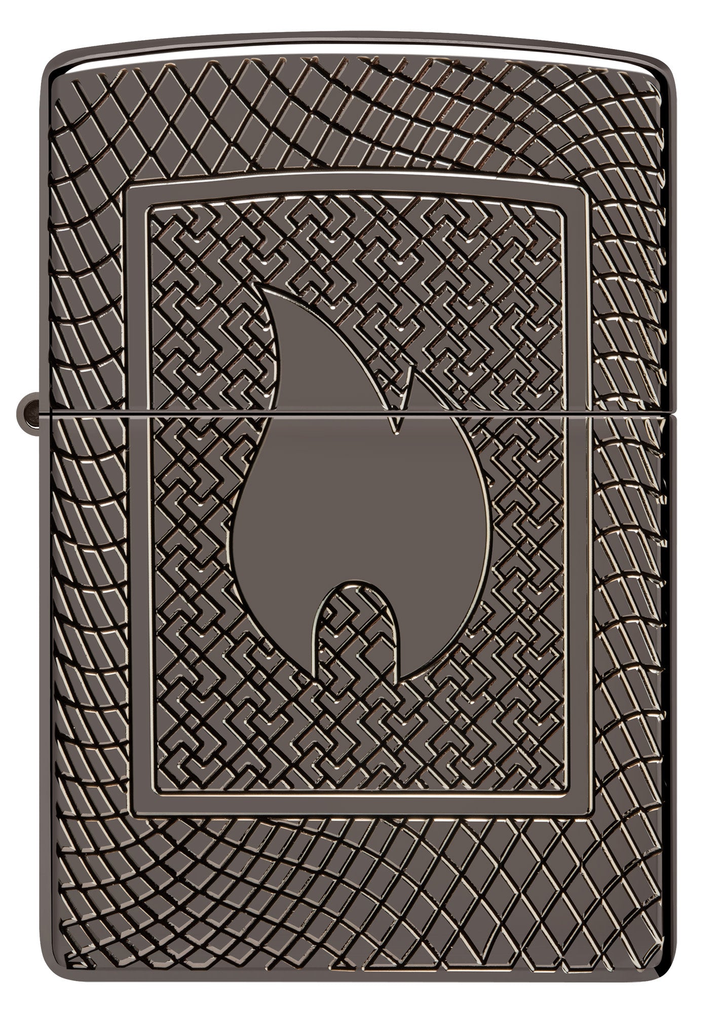 Front view of Zippo Flame Pattern Design Armor Black Ice Windproof Lighter .