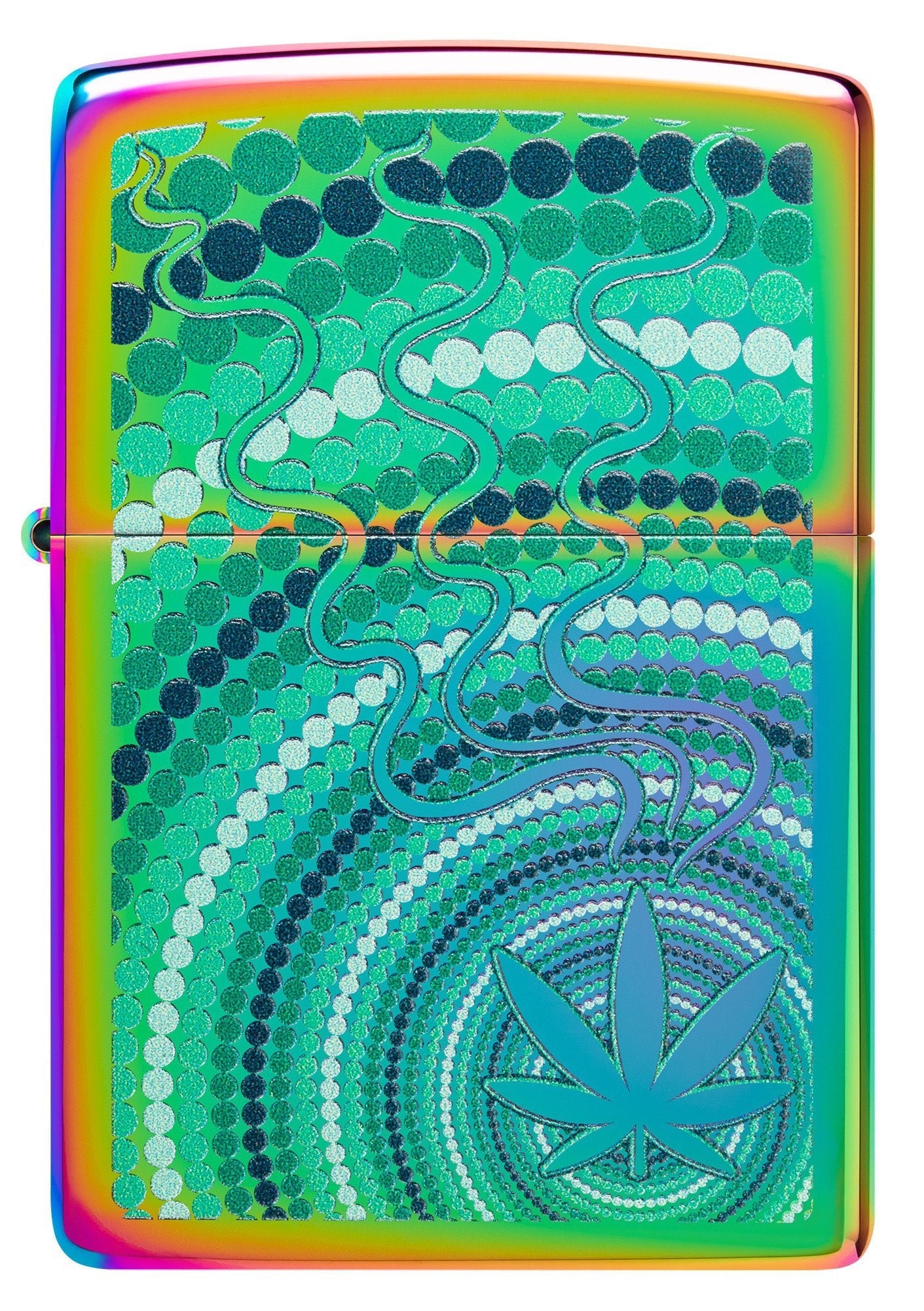 Front shot of Cannabis Leaf Design Multi Color Windproof Lighter.