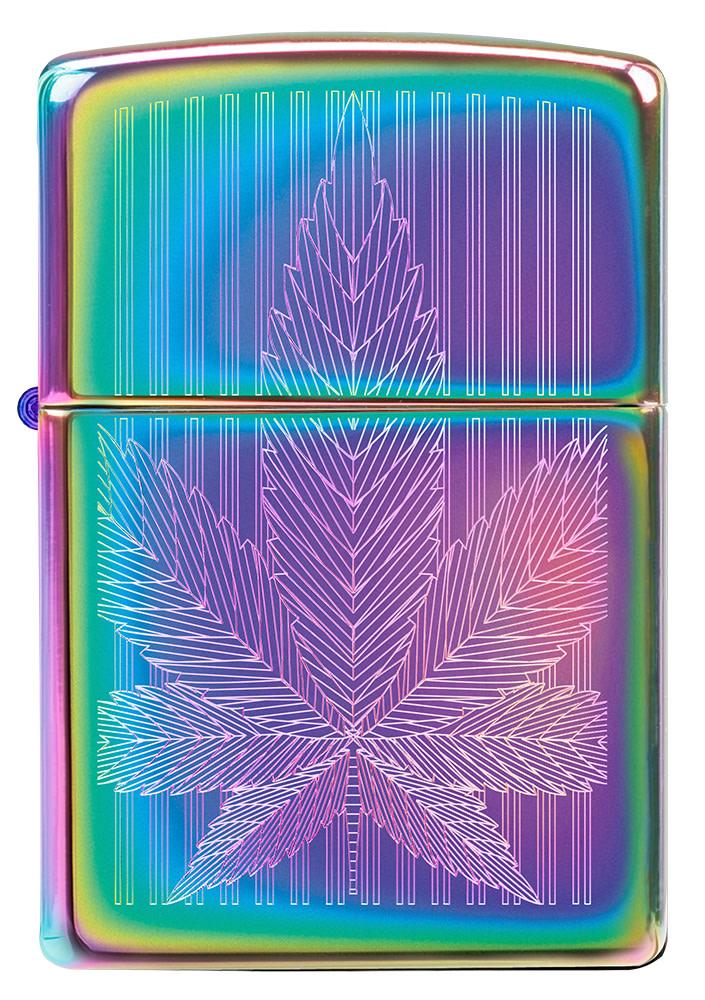 Front view of Cannabis Leaf Design Multi Color Windproof Lighter.