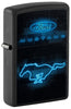 Front shot of Ford Mustang Neon Logo Black Matte Windproof Lighter standing at a 3/4 angle.