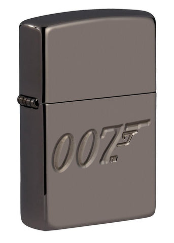 Front shot of James Bond 007 Armor® High Polish Black Ice Windproof Lighter standing at a 3/4 angle